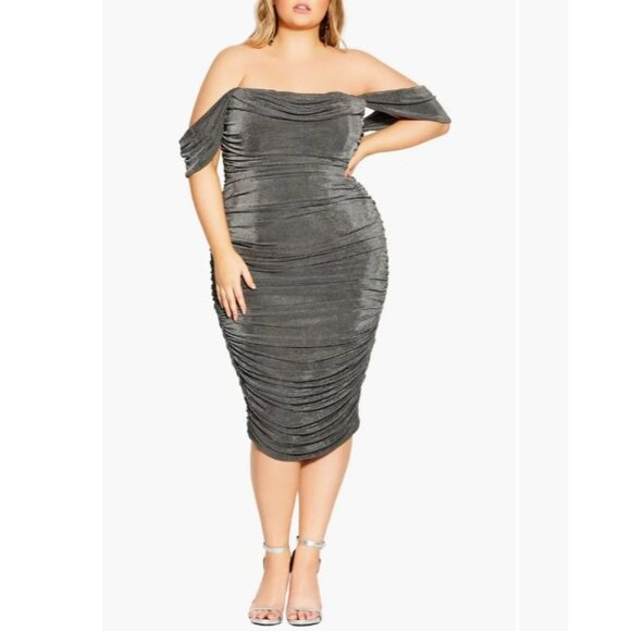 City Chic Luminosity Ruched Off the Shoulder Body-Con Dress Size XXL‎ 24 NWT - Picture 1 of 14